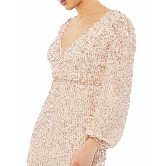 Mac Duggal Dresses & Skirts - Ieena for Mac Duggal Nude Sequin Long Sleeve Cocktail Midi Dress Size 6